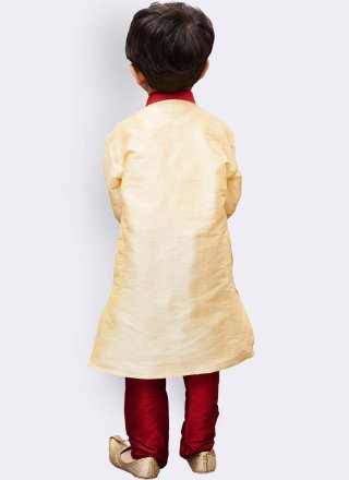 Cream Art Dupion Silk Plain Work Kurta Pyjama
