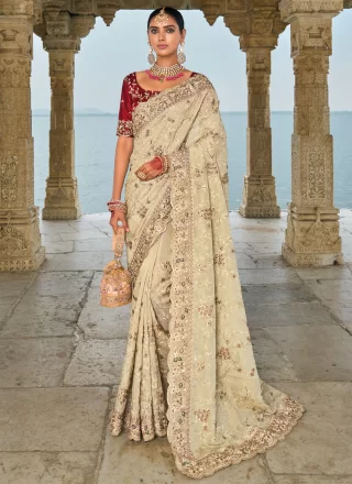 Cream saree online Cream designer saree Cream bridal sarees