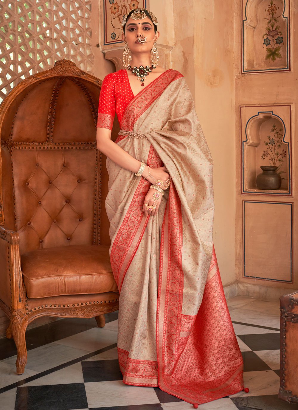 Stunning Silver Colour Saree With Heavy Brocade Blouse Banarasi Beautiful  Zari Work In Form Of Traditional Motifs Soft Silk Saree