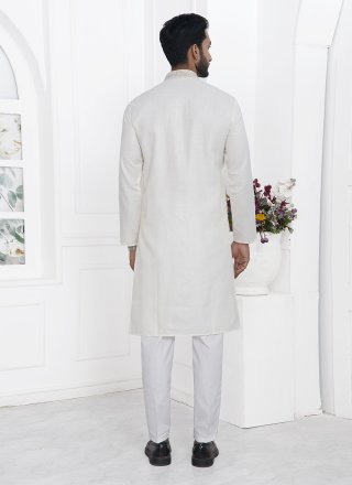 Cream Cotton Kurta Pyjama with Fancy and Plain Work