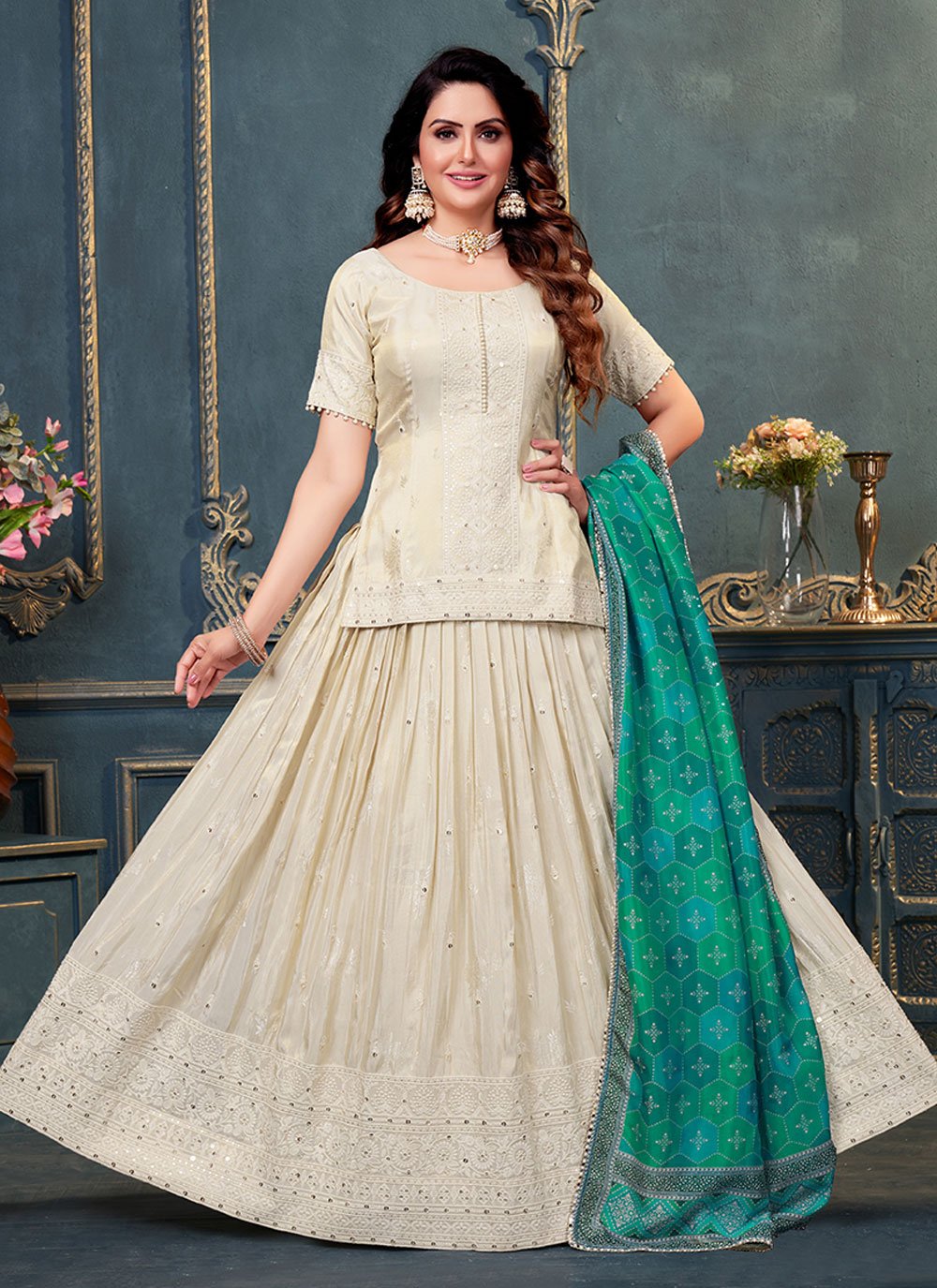 Buy Navy Mirror Work Lehenga Set by SEEMA GUJRAL at Ogaan Online Shopping  Site