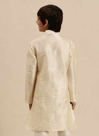 Cream Embroidered Work Dupion Silk Kurta Pyjama