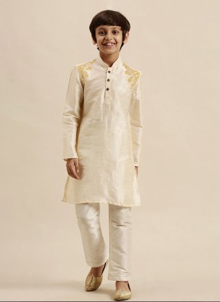 Cream Embroidered Work Dupion Silk Kurta Pyjama