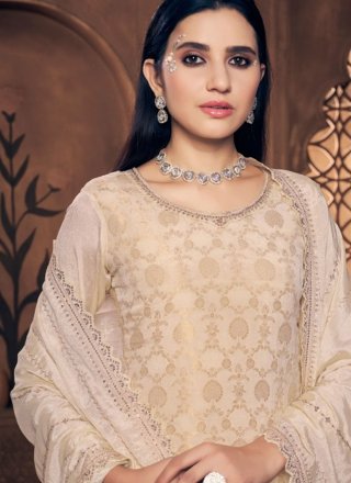 Cream Embroidered Work Viscose Salwar Suit