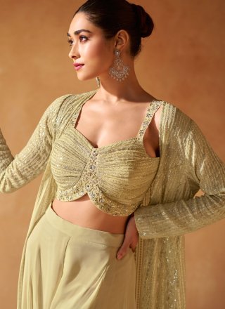 Cream Georgette Salwar Suit with Embroidered and Sequins Work