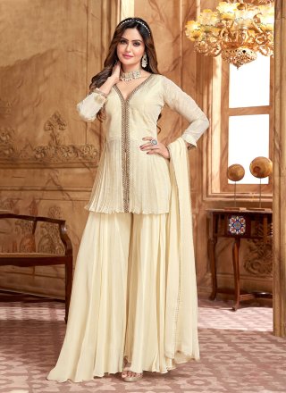 cream georgette salwar suit with embroidered work 277000