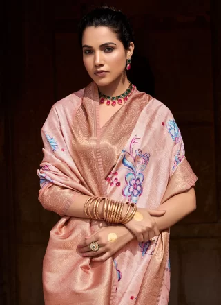 Cream Handloom Silk Woven Work Classic Sari for Ceremonial