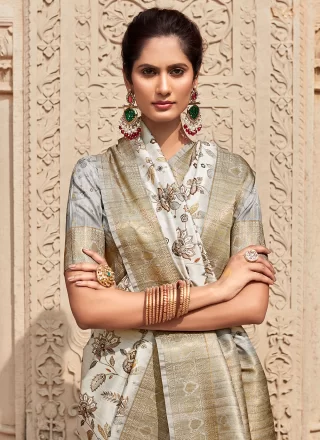 Cream Handloom Silk Woven Work Designer Sari for Ceremonial