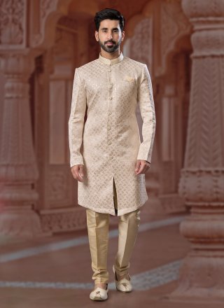 Cream Jacquard Indo Western Sherwani