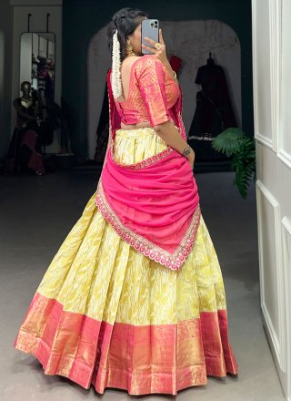 Cream Jacquard Silk Weaving and Zari Work Lehenga Choli for Ceremonial