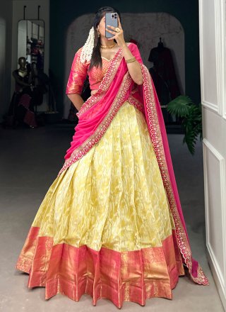 Cream Jacquard Silk Weaving and Zari Work Lehenga Choli for Ceremonial