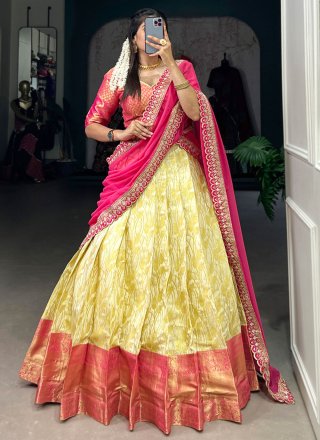 Cream Jacquard Silk Weaving and Zari Work Lehenga Choli for Ceremonial
