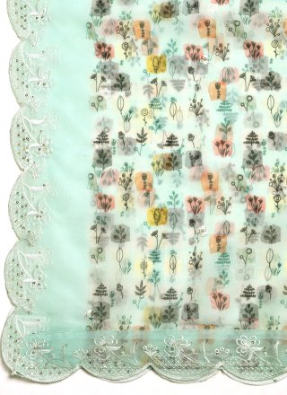 Cream Organza Digital Print and Embroidered Work Dupatta Dupatta for Women