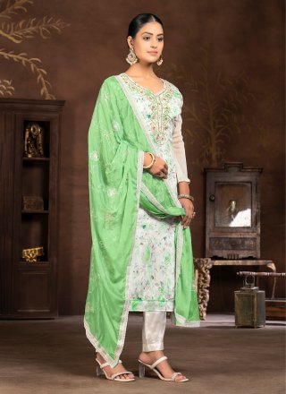 Cream Organza Hand and Woven Work Trendy Suit