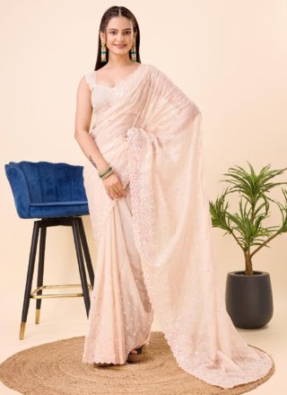 Pre-stitched Lycra (Elastane) Shimmer Saree in Light Green : SPTA11852