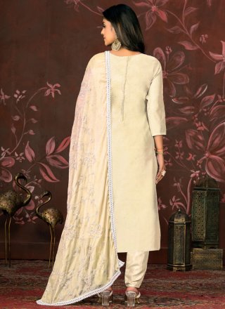 Cream Organza Woven Work Salwar Suit