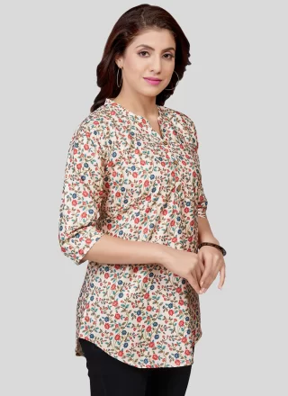 Cream Pure Crepe Casual Kurti