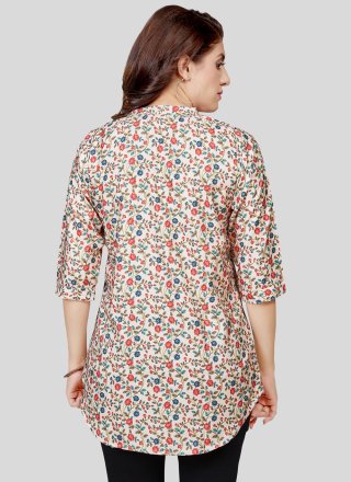 Cream Pure Crepe Casual Kurti