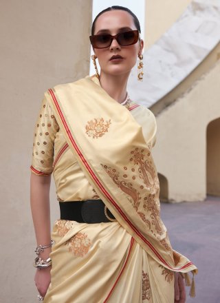 Cream Satin Classic Sari