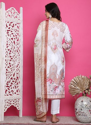 Cream Satin Digital Print Work Salwar Suit for Ceremonial