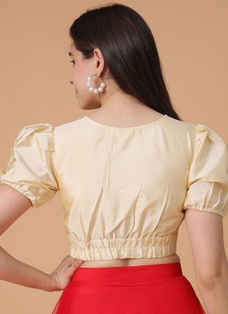 Cream Satin Silk Plain Work Designer Blouse for Women