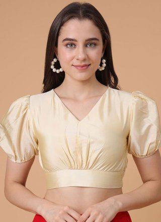 Cream Satin Silk Plain Work Designer Blouse for Women