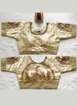 Cream Silk Designer Blouse with Embroidered, Sequins and Stone Work