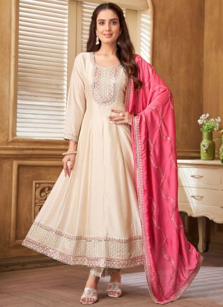 Cream Cotton Anarkali Suits Cream Cotton Anarkali Salwar Kameez and Cream Cotton Anarkali Salwar Suits Online Shopping