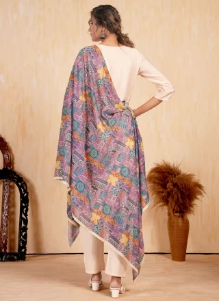Cream Silk Embroidered Work Salwar Suit