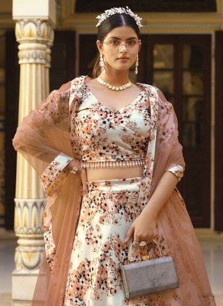 Cream Silk Floral Patch and Lace Work Lehenga Choli