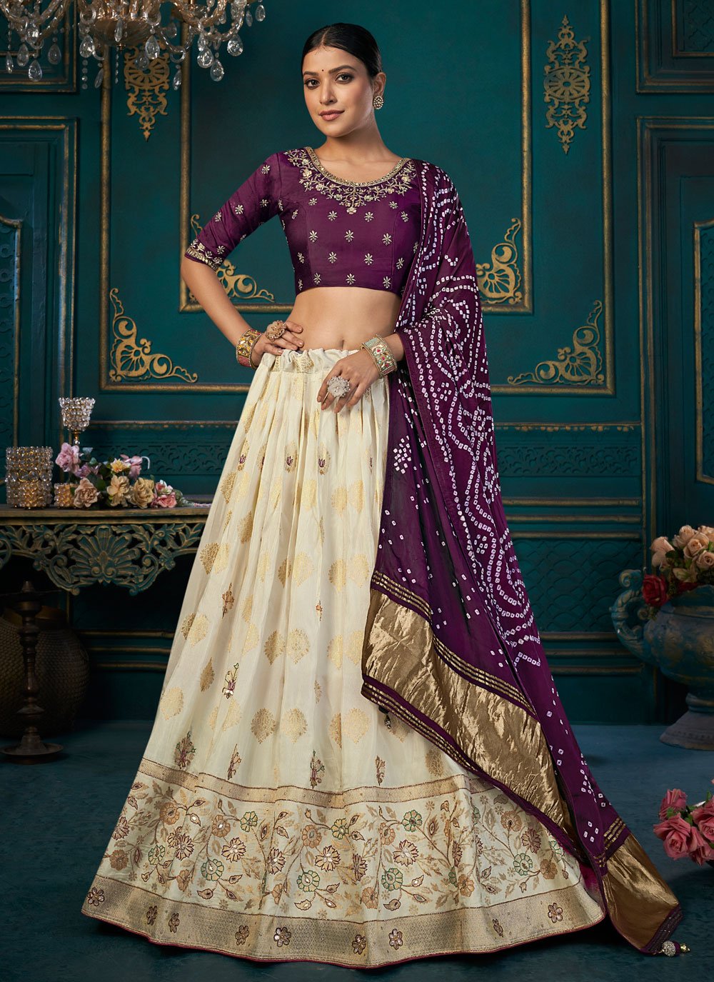 Buy Online Banarasi Silk Lehenga Choli In Orange and Pink : 275440 -