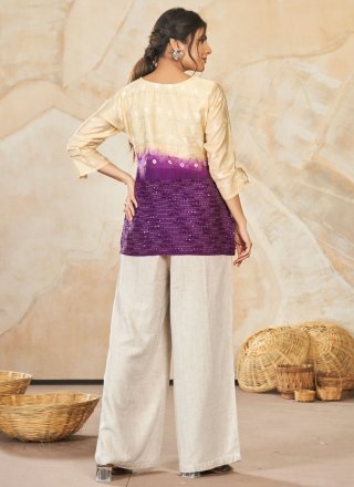Cream Silk Party Wear Kurti with Embroidered and Sequins Work