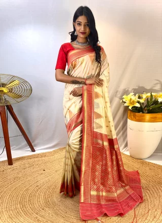 Cream Silk Khadi Saree and Cream Silk Khadi Sari Online Shopping