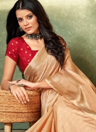 Cream Silk Trendy Saree with Woven Work for Women