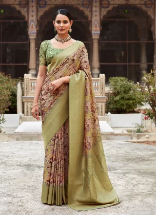 Crepe Silk Classic Sari In Multi Colour