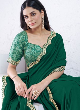 Crepe Silk Contemporary Saree with Moti, Sequins and Thread Work