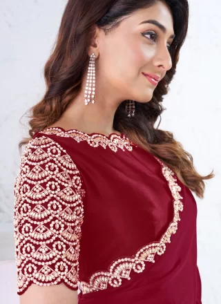 Crepe Silk Traditional Saree In Maroon and Rani