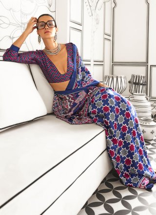 Crepe Silk Trendy Saree with Print Work