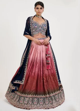 Crimson and Pink Jacquard Embroidered, Stone, Thread and Zari Work Readymade Lehenga Choli for Engagement