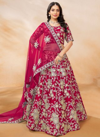 Crimson Art Silk Lehenga Choli with Embroidered and Sequins Work for Women