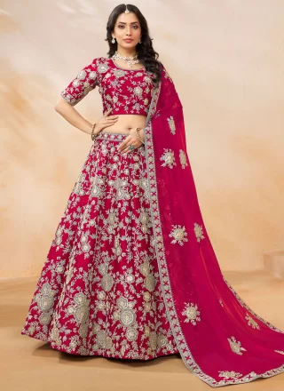 Crimson Art Silk Lehenga Choli with Embroidered and Sequins Work for Women