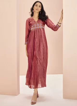 Crimson Organza Casual Kurti with Embroidered Work