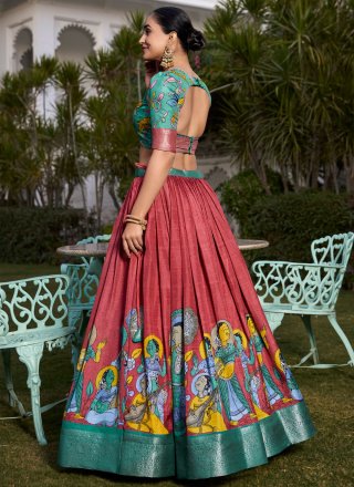 Crimson Print, Weaving and Zari Work Pure Dola Lehenga Choli