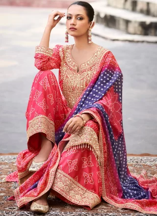 Crush Readymade Salwar Suit In Pink and Rani