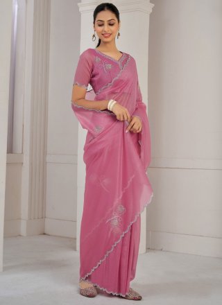 Cut Dana and Swarovski Work Crush Classic Saree In Pink