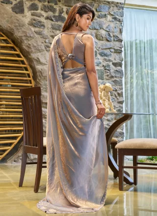 Cut Dana and Swarovski Work Satin Silk Contemporary Sari In Grey