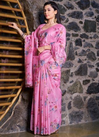 Cut Dana, Print and Swarovski Work Crush Classic Sari In Magenta for Ceremonial