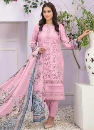 Cute Pink Georgette Salwar Suit with Embroidered Work