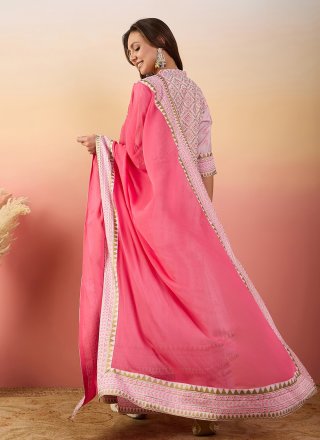 Cute Pink Silk Palazzo Salwar Suit with Embroidered Work