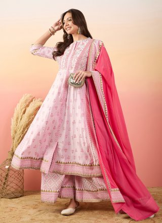 Cute Pink Silk Palazzo Salwar Suit with Embroidered Work